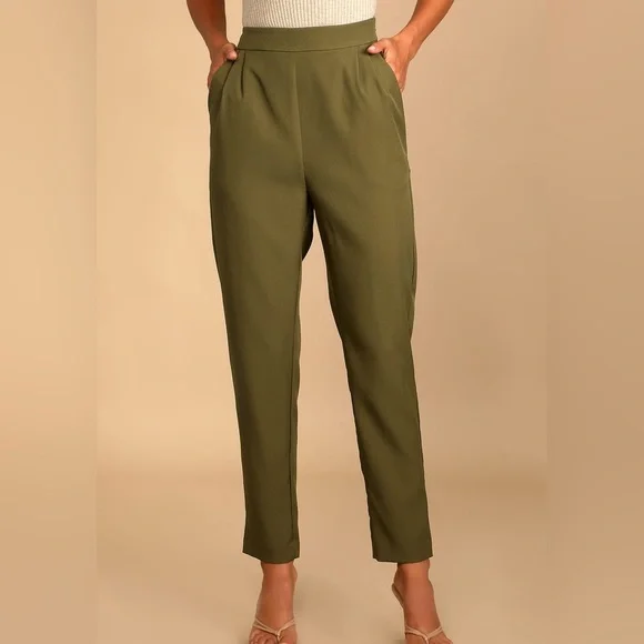 Lulu’s Like Clockwork Olive Green Trouser Pants - Picture 3 of 7